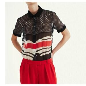 Preen by Thornton Bregazzi Printed Short Sleeve Button-Up Top Lined Blouse- XS